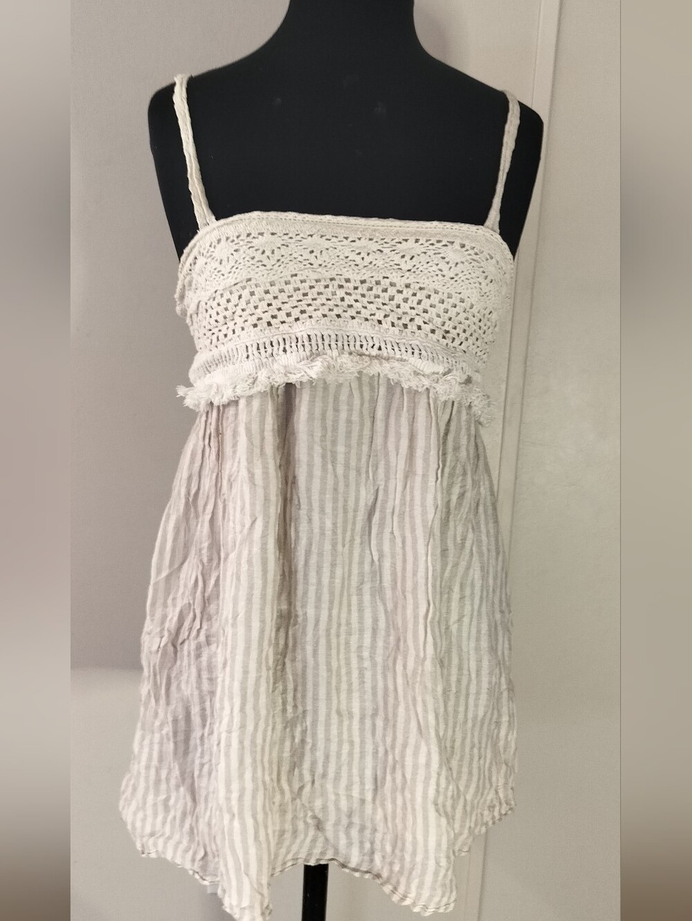 Zara Cream Crochet-Bodice Striped Camisole